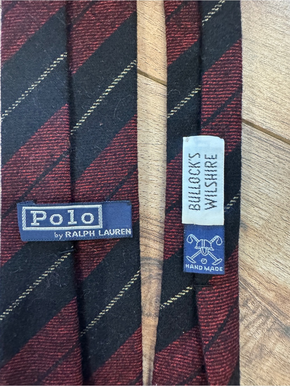 Polo by Ralph Lauren Vintage Burgundy and Black Stripe Wool Tie Bullocks